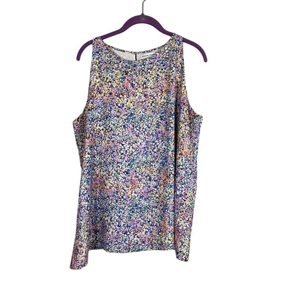 Adrienne Vittadini Top Women L Pink Tank Summer Office Feminine Retro 80s Artsy - Picture 1 of 10